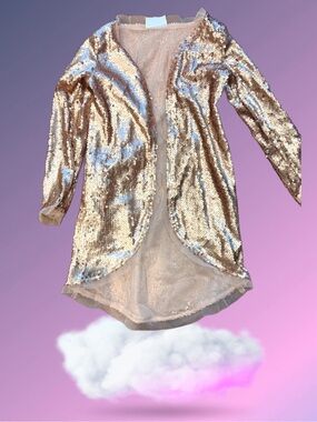 Girls 7 Joyfolie Rose Gold Sequin Cardigan